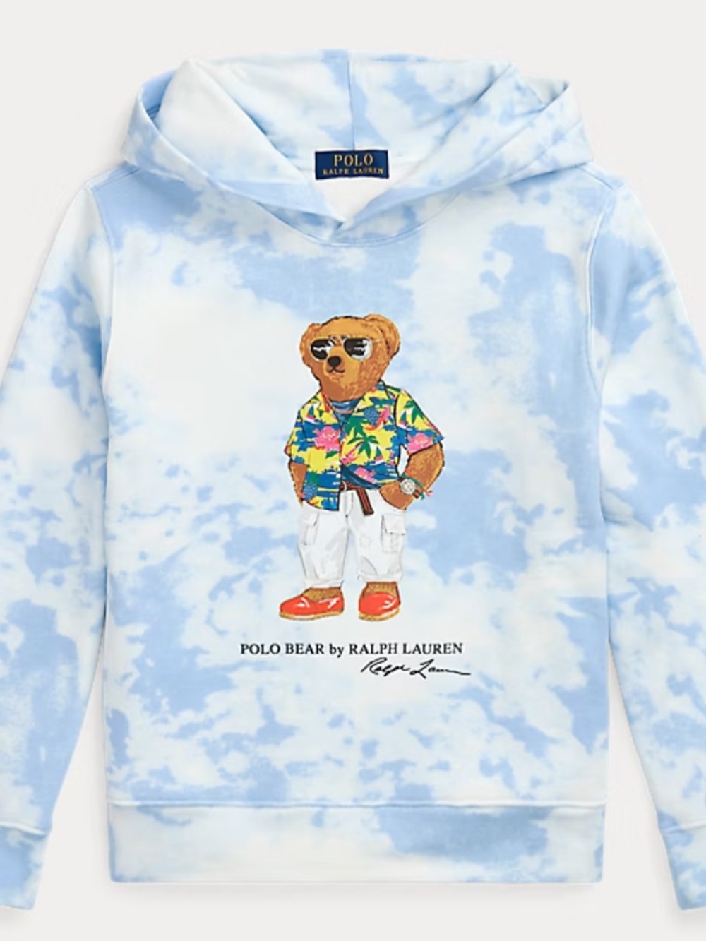 ralph lauren tie dye print polo bear fleece hoodie